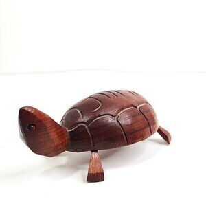 Hand Carved Wood Turtle Bead Eyes Decor by Jamaican Artist